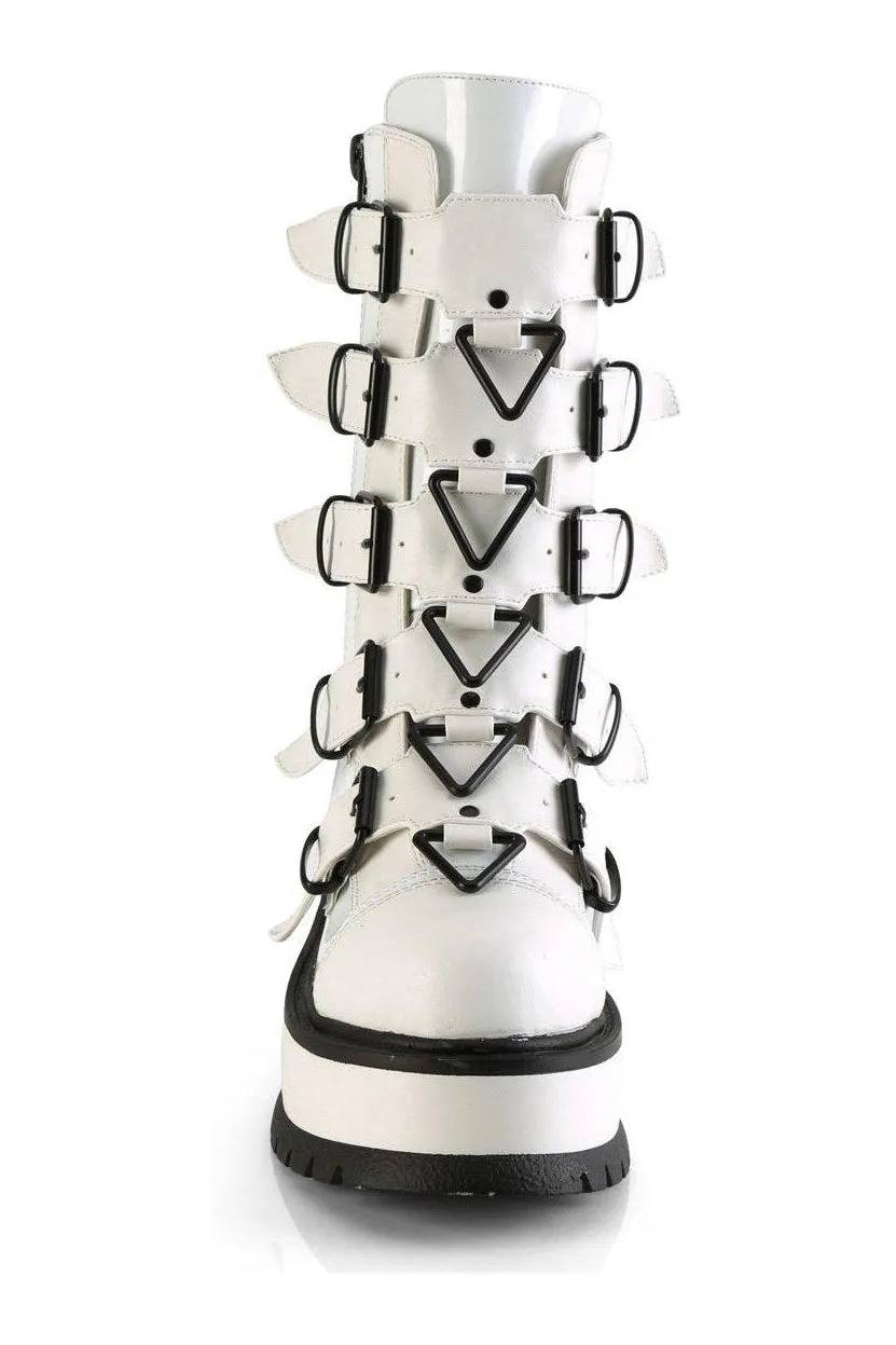 SLACKER-160 Knee Boot | White Patent