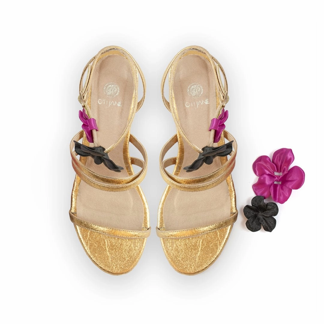 Sofa Pinatex Vegan Leather Heeled Sandals | Gold