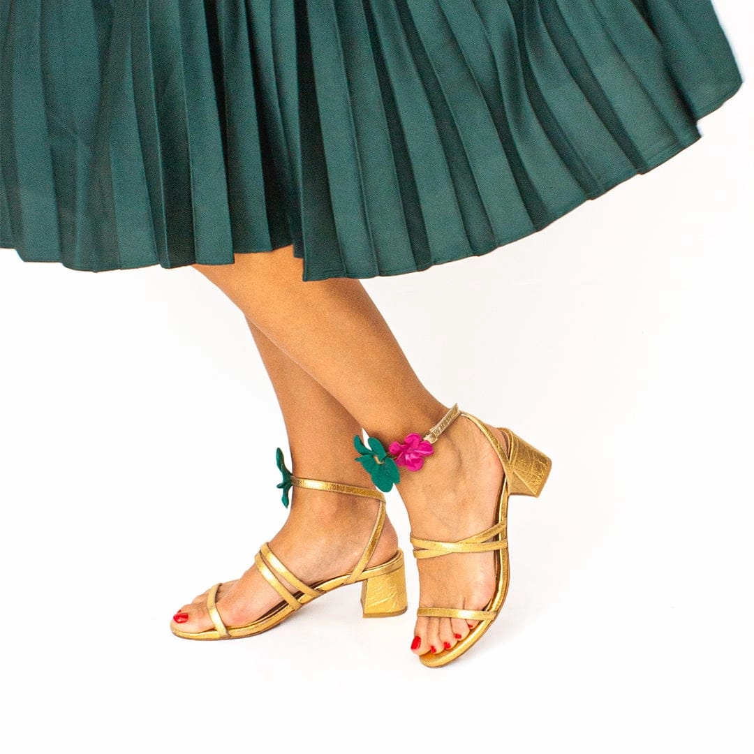 Sofa Pinatex Vegan Leather Heeled Sandals | Gold