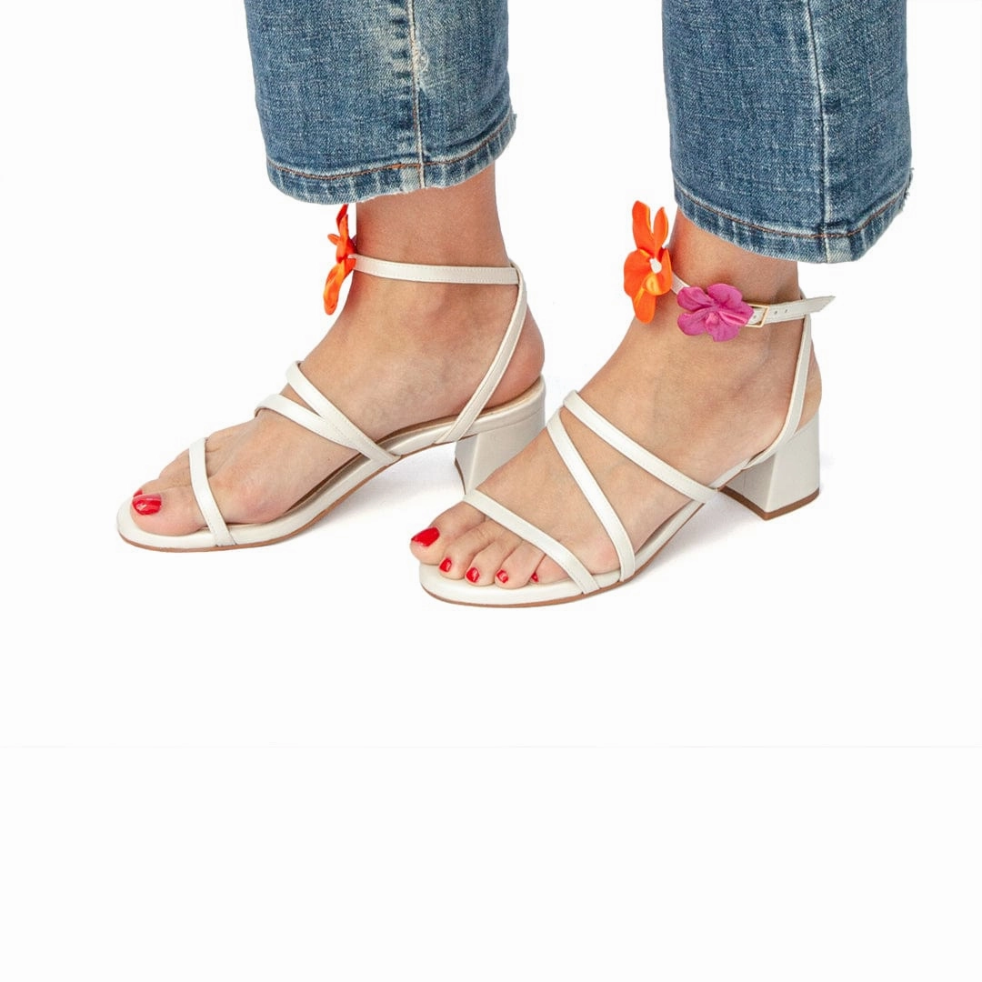 Sofa Vegan Leather Heeled Sandals | Pearl