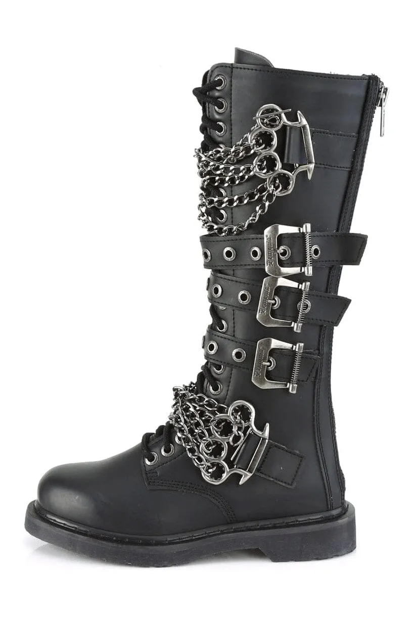 SS-BOLT-450 Black Vegan Leather Combat Boot
