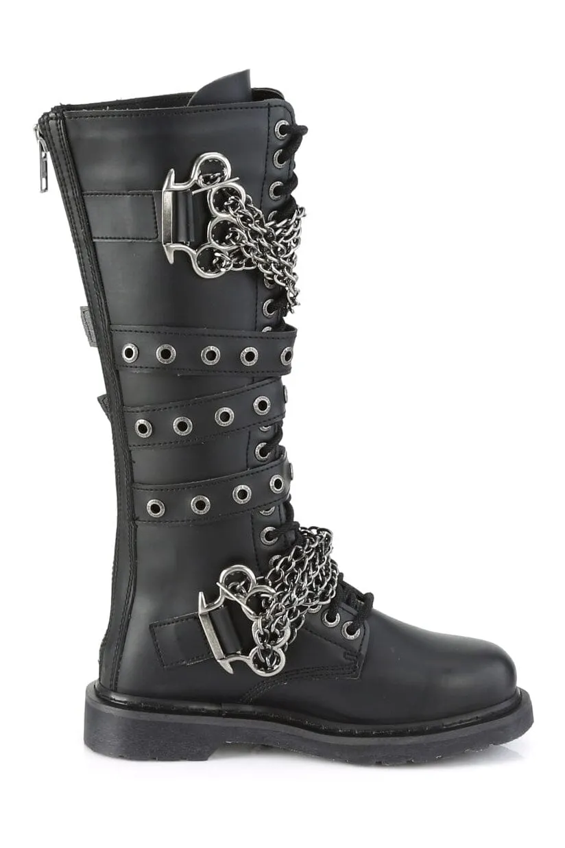 SS-BOLT-450 Black Vegan Leather Combat Boot