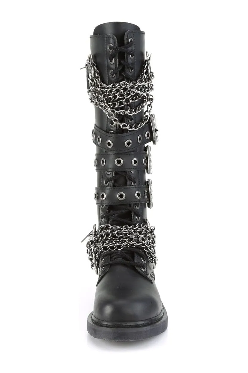 SS-BOLT-450 Black Vegan Leather Combat Boot