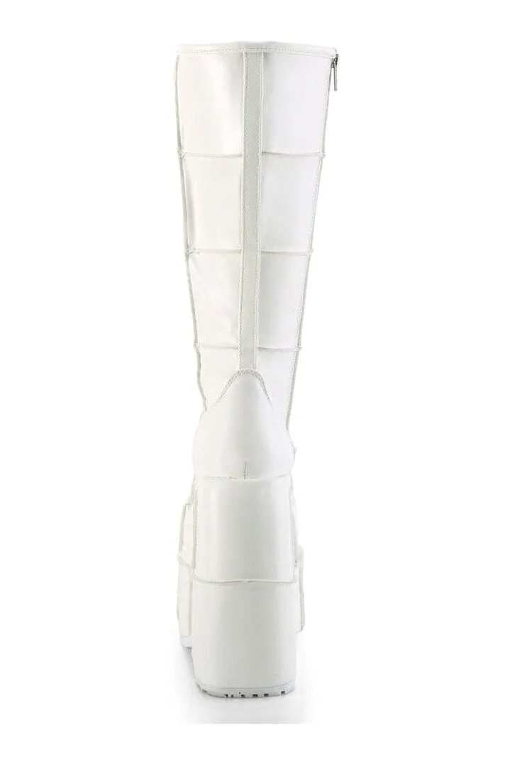 STACK-301 White Vegan Leather Knee Boot