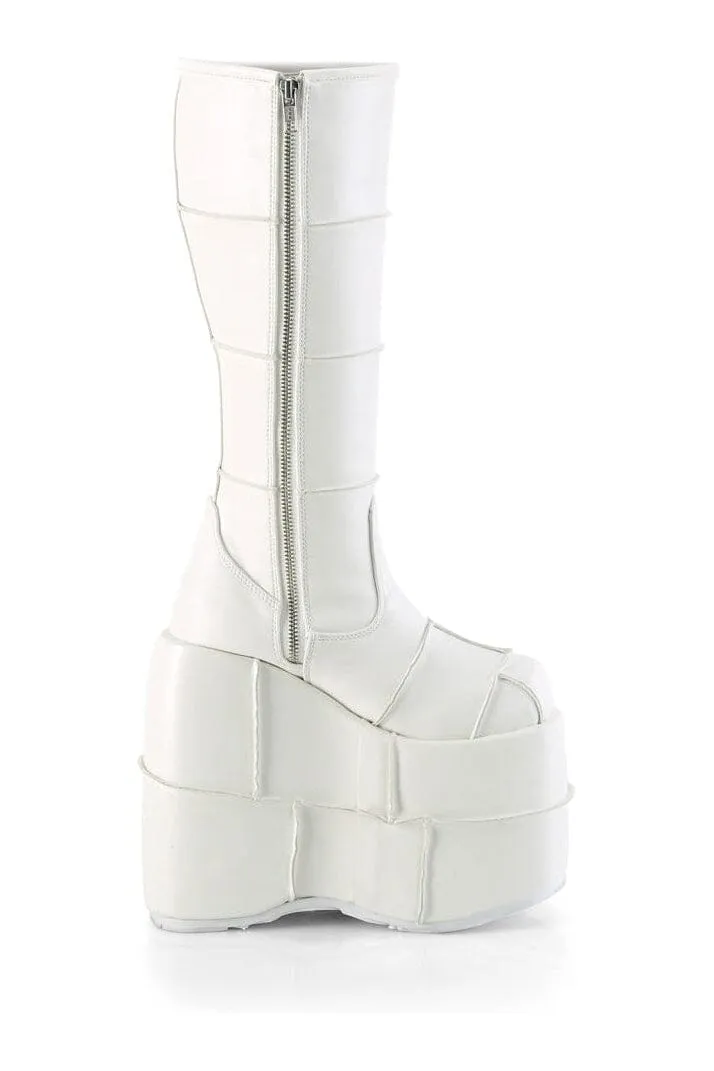 STACK-301 White Vegan Leather Knee Boot