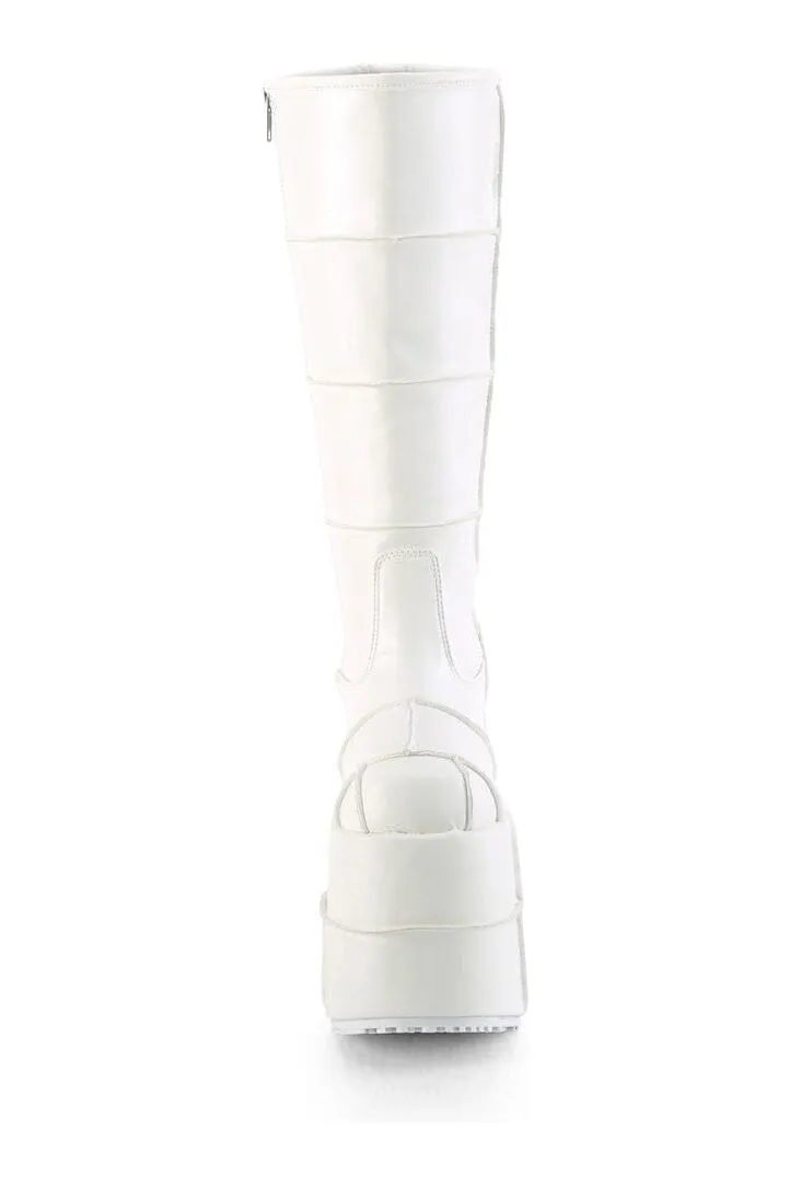 STACK-301 White Vegan Leather Knee Boot