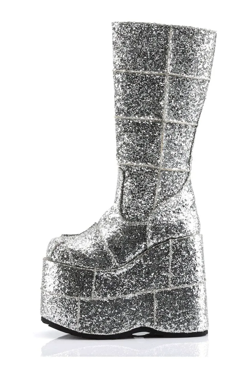 STACK-301G Silver Glitter Knee Boot