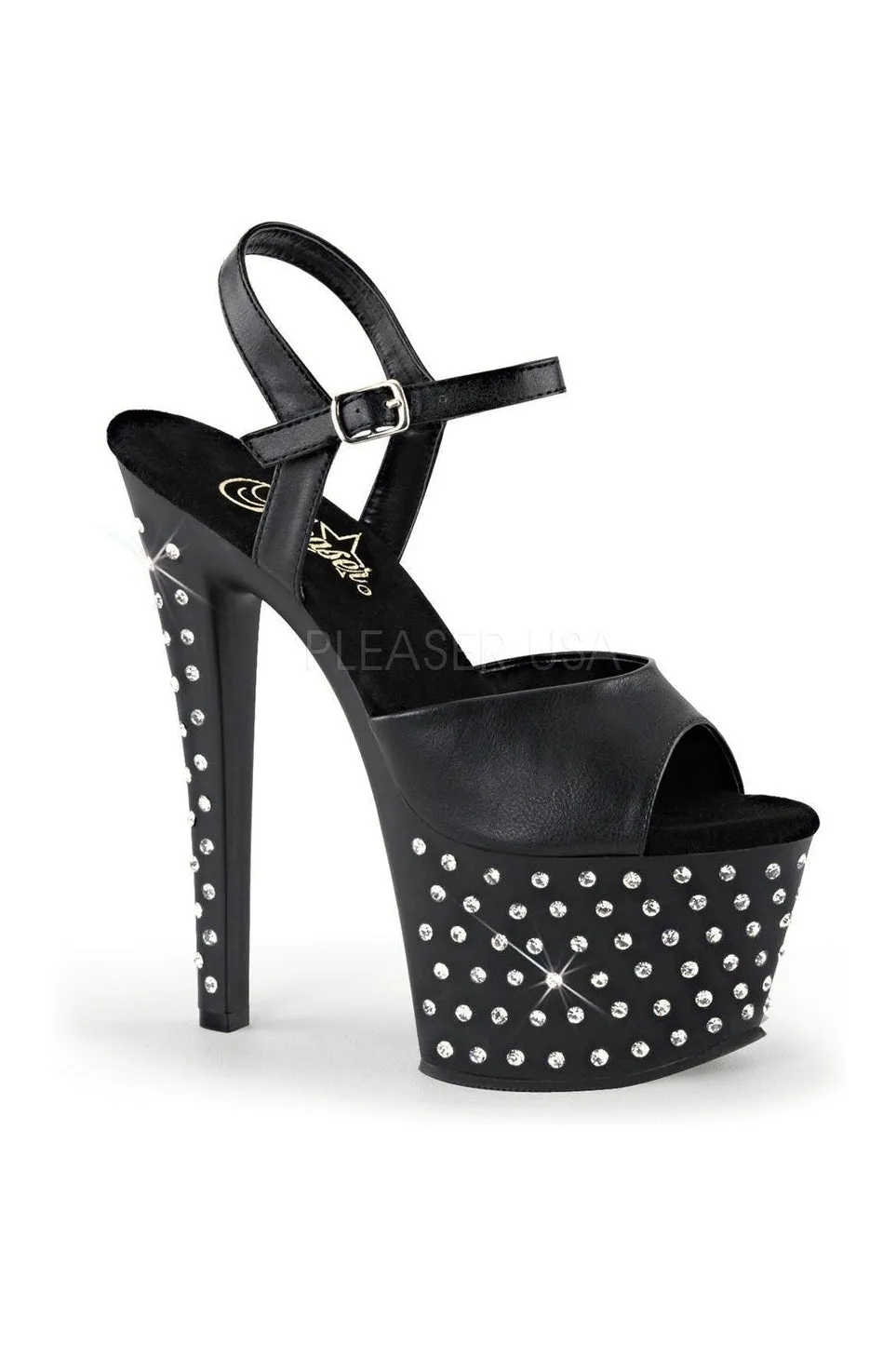 STARDUST-709 Platform Sandal  | Black Faux Leather