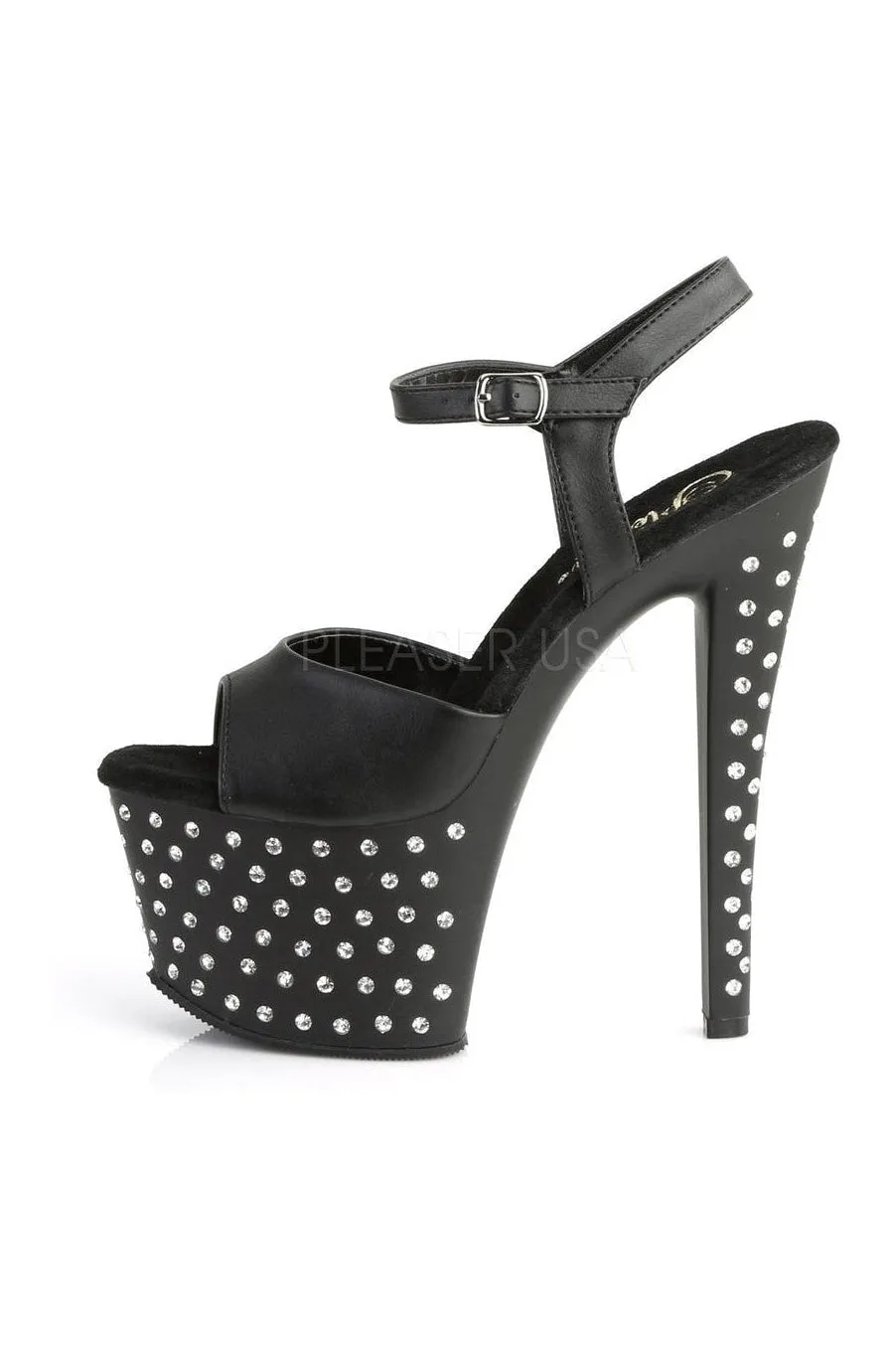 STARDUST-709 Platform Sandal  | Black Faux Leather