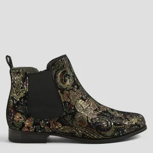 TALIA XF - BLACK ROYAL PRINT SUEDE ANKLE BOOTS