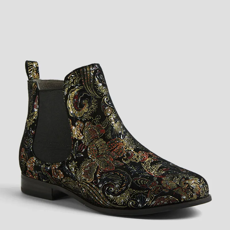 TALIA XF - BLACK ROYAL PRINT SUEDE ANKLE BOOTS