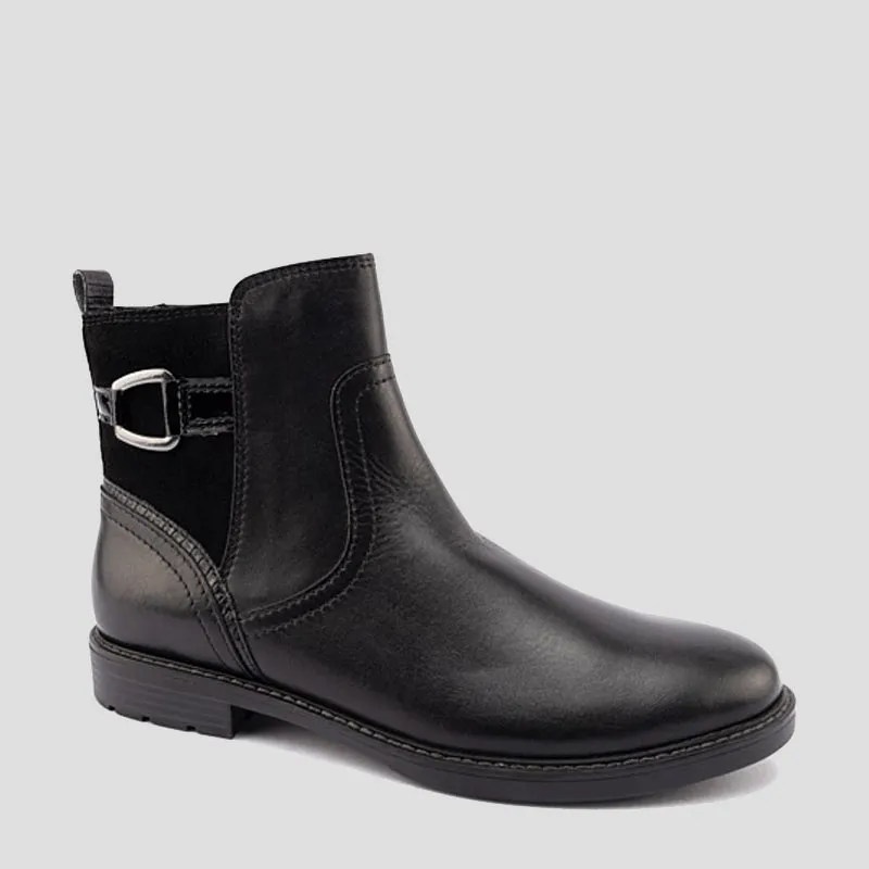 TEAGAN - BLACK COMBO LEATHER ANKLE BOOTS