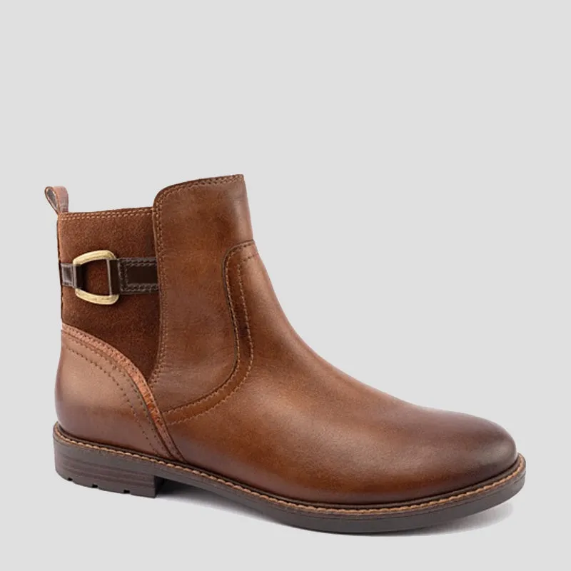 TEAGAN - COGNAC COMBO LEATHER ANKLE BOOTS