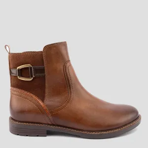TEAGAN - COGNAC COMBO LEATHER ANKLE BOOTS