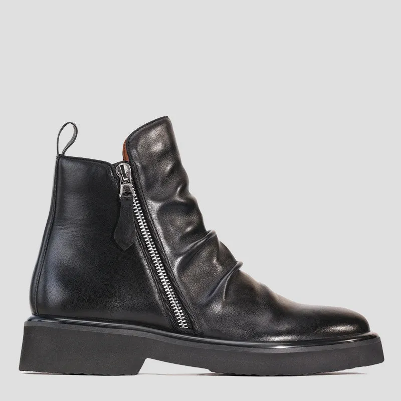 THEONA - BLACK LEATHER ANKLE BOOTS