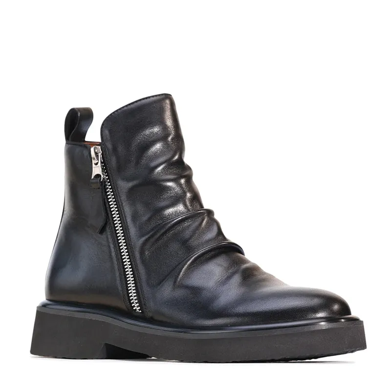 THEONA - BLACK LEATHER ANKLE BOOTS