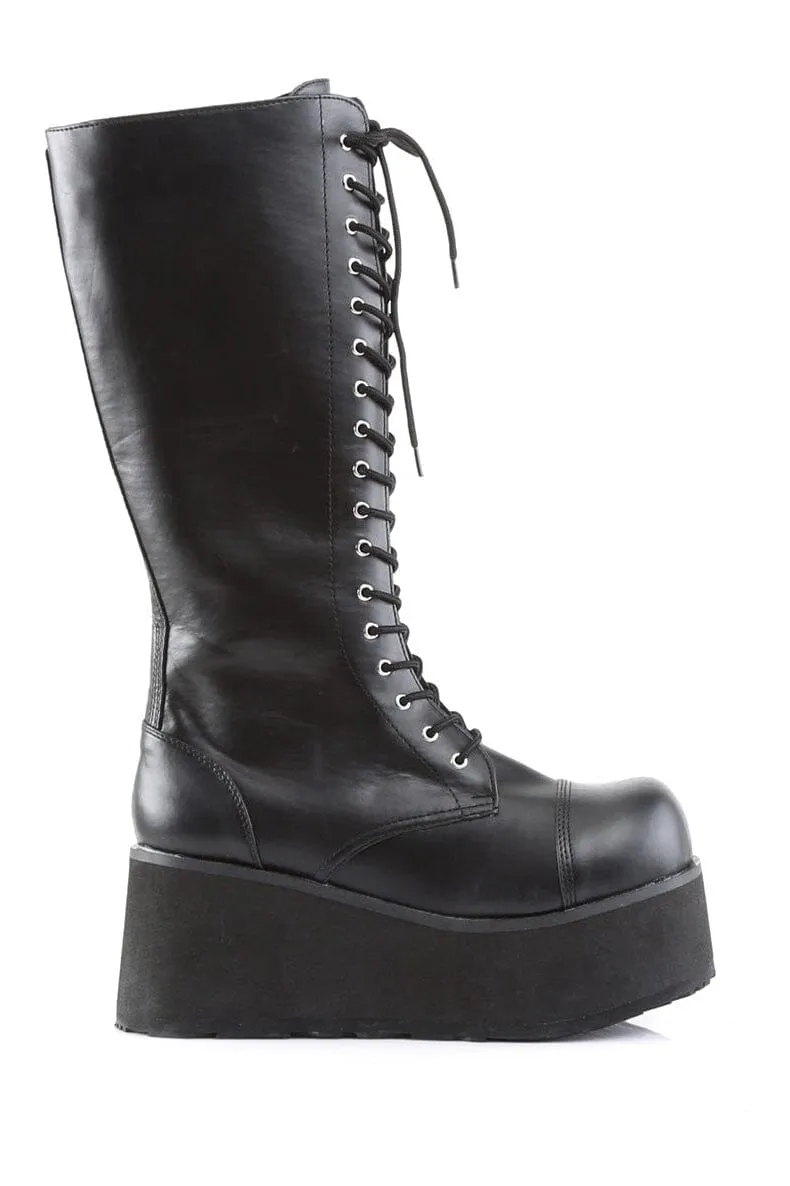 TRASHVILLE-502 Black Vegan Leather Knee Boot