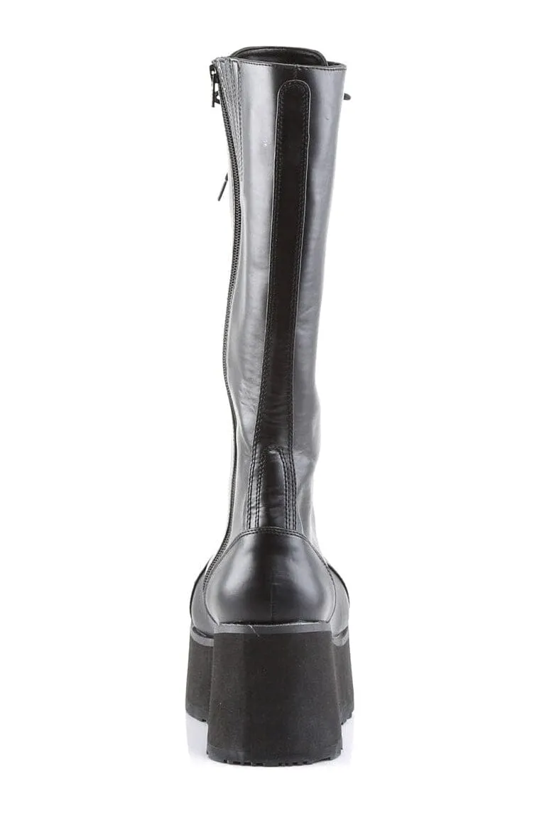 TRASHVILLE-502 Black Vegan Leather Knee Boot