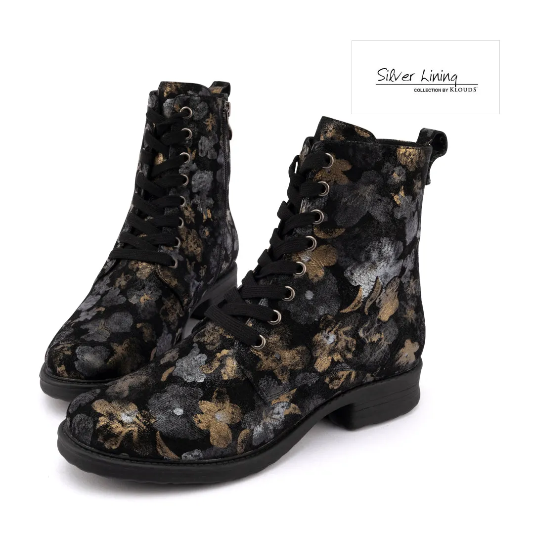 TROOPER PRINT - BLACK VINTAGE LEATHER LACE UP BOOTS