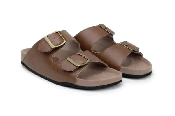Truda Unisex Vegan Leather Two-Strap Sandals | Chestnut Brown