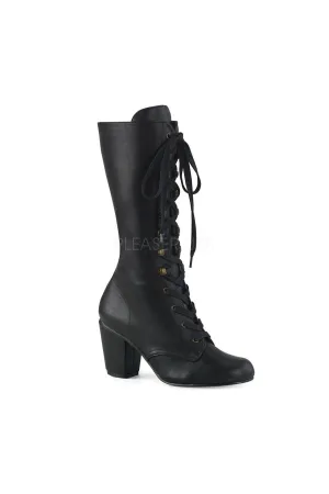 VIVIKA-205 Demonia Knee Boot | Black Faux Leather