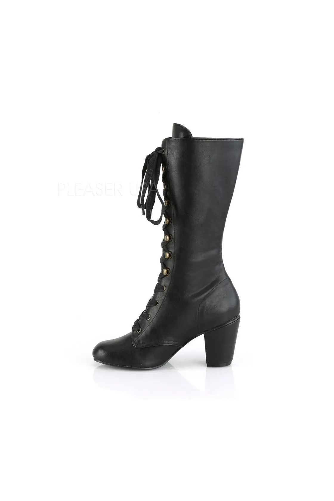 VIVIKA-205 Demonia Knee Boot | Black Faux Leather
