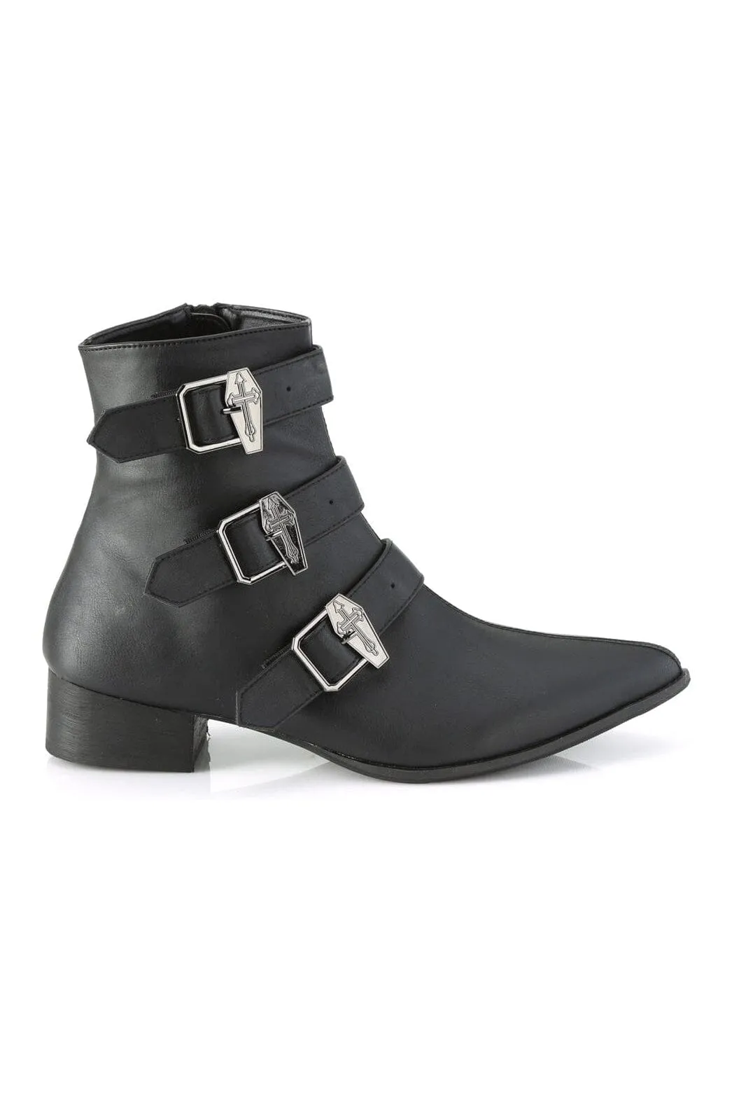 WARLOCK-50-C Black Vegan Leather Ankle Boot