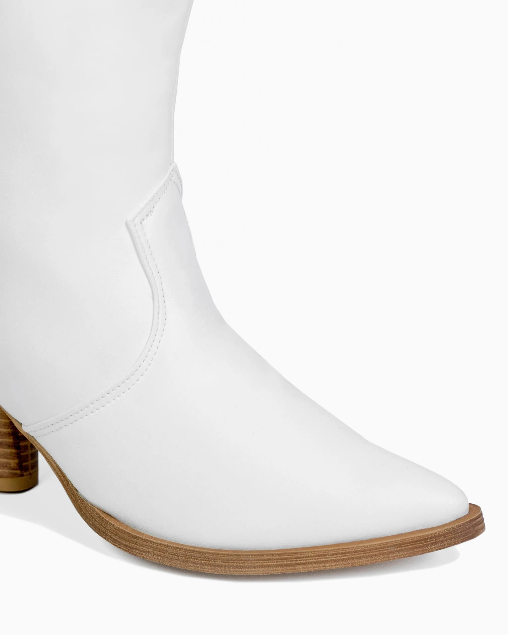 Women's Desserto Cactus Leather Vegan Heeled Cowboy Boots | White Nopal