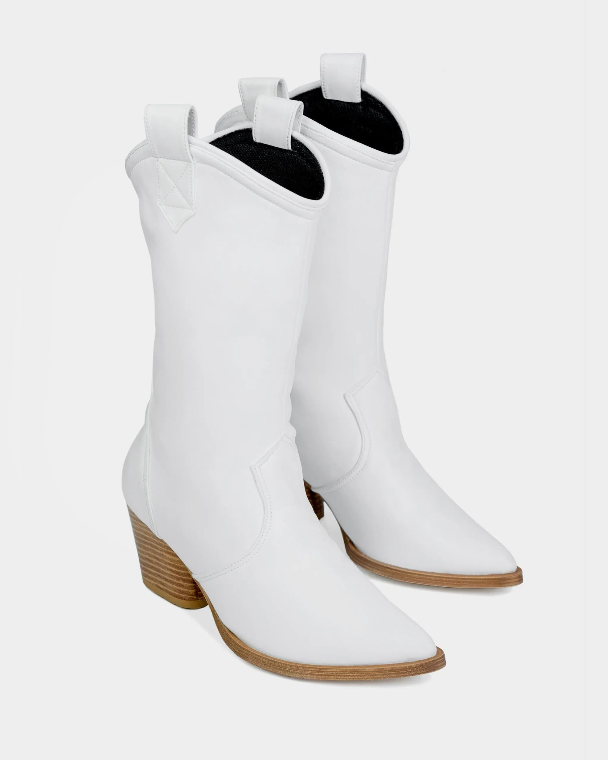 Women's Desserto Cactus Leather Vegan Heeled Cowboy Boots | White Nopal