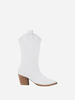 Women's Desserto Cactus Leather Vegan Heeled Cowboy Boots | White Nopal