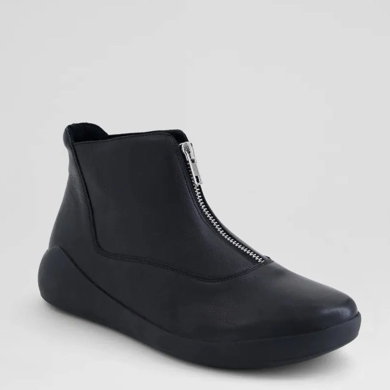 YANTAI XF - BLACK LEATHER ELASTIC ANKLE BOOTS