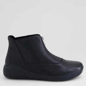 YANTAI XF - BLACK LEATHER ELASTIC ANKLE BOOTS
