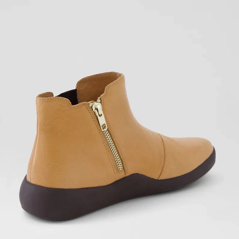 YUMBA XF - DARK TAN-CHOC LEATHER ELASTIC ANKLE BOOTS